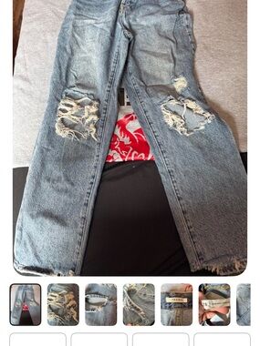 PacSun Light Blue Women's Straight Leg Distressed Jeans